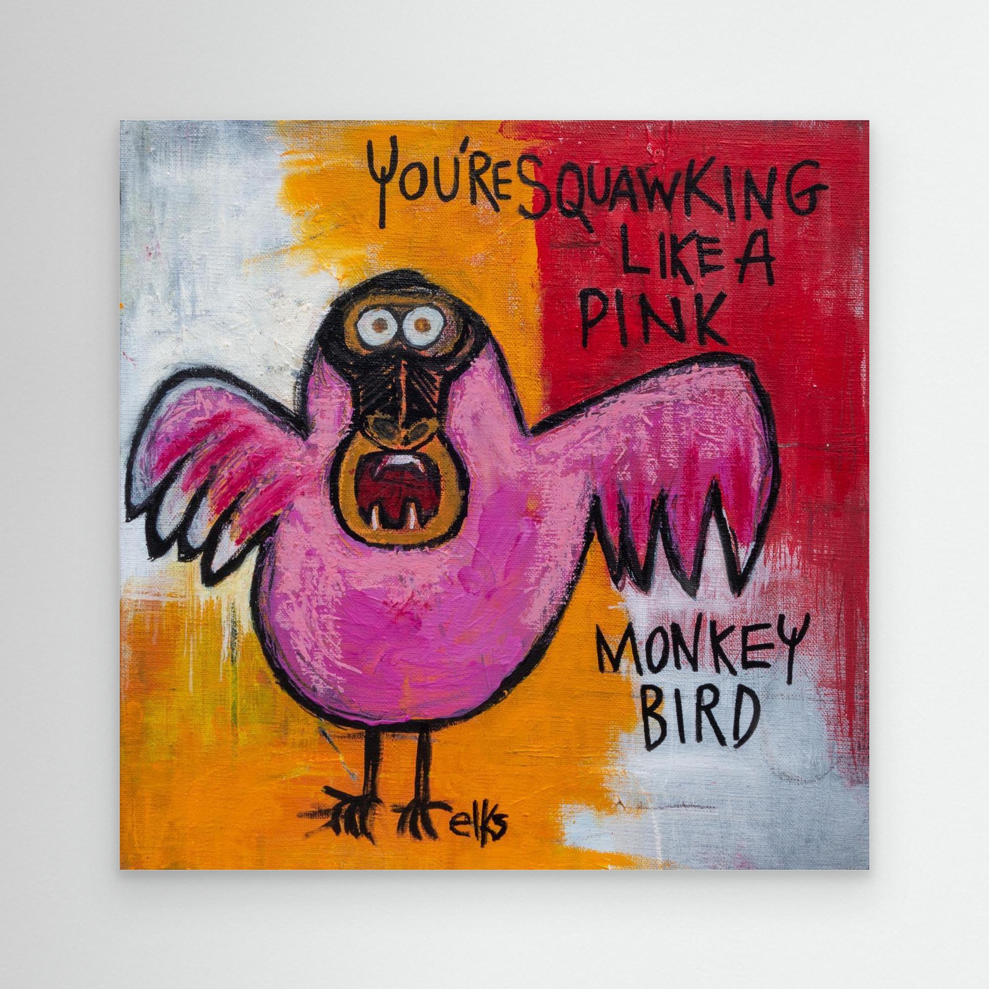 Canvas Art Print - PINK MONKEY BIRD (from the 12” Collection) - Nancy Elks Artist